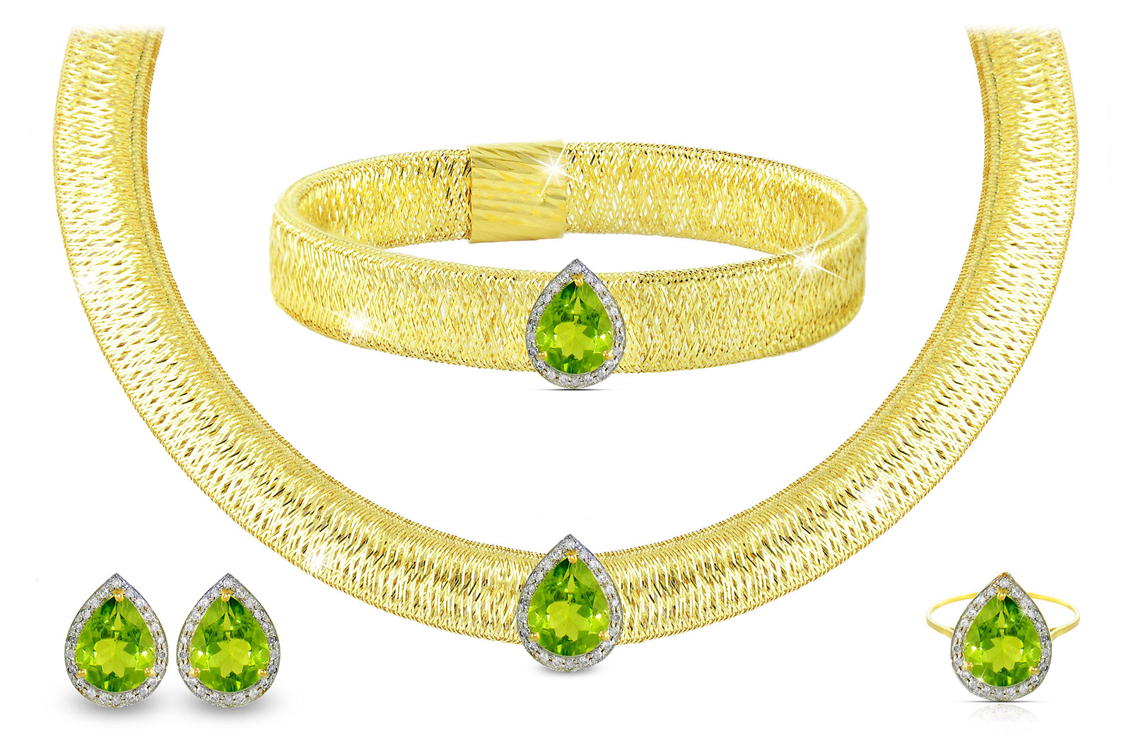 Vera Perla 18K Gold 0.60ct Diamonds, Peridot  Jewelry Set - 4 pcs.